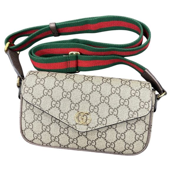 Gucci Ophidia Pochette in Beige and Ebony Supreme GG Canvas Shoulder Bag - Picture 1 of 7